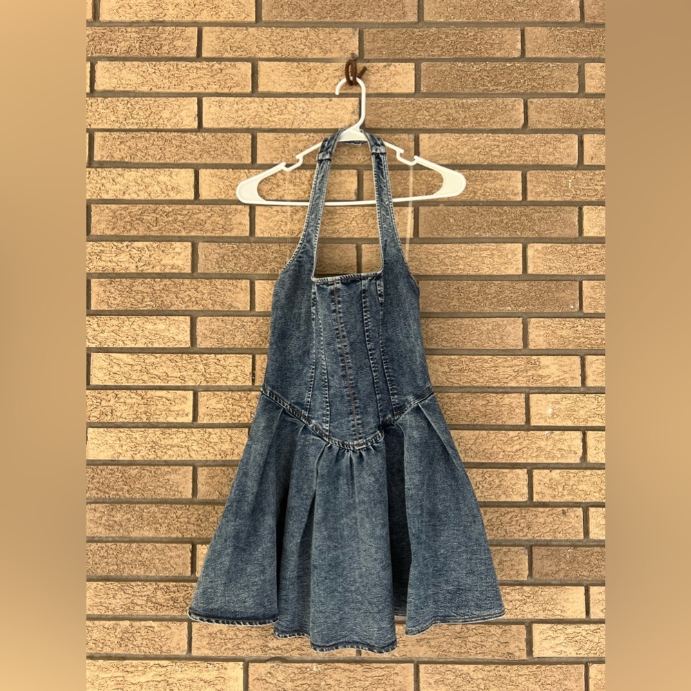 NWT Windsor Darling Charm- halter pleated denim skater dress